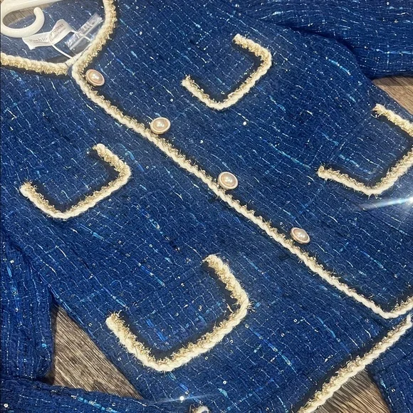 Source Unknown Blue Tweed Blazer and Skirt Set - Picture 3 of 6